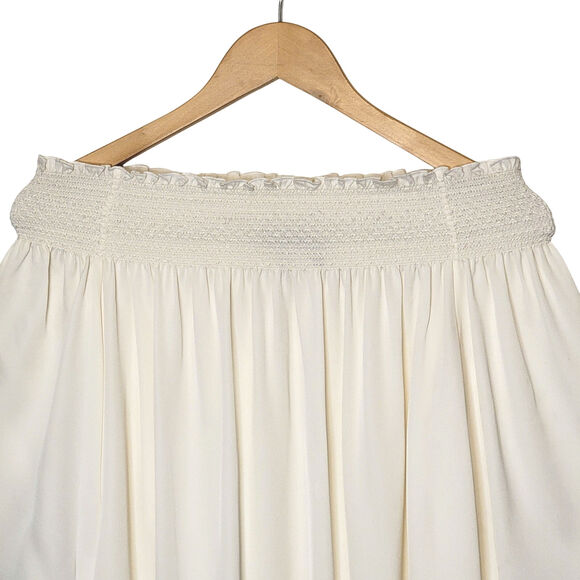 Theory Silk Off The Shoulder Smocked 3/4 Sleeve White Ivory Blouse Size M - Picture 3 of 13